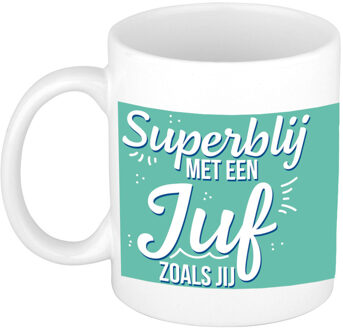 Bellatio Decorations Superblij met een juf als jij cadeau mok/beker wit 300 ml