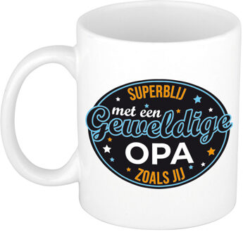 Bellatio Decorations Superblij met opa cadeau mok / beker wit - kado verjaardag - feest mokken Multikleur