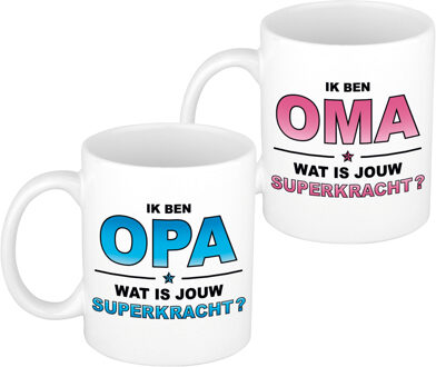 Bellatio Decorations Superpower opa/oma - cadeau koffie mokken set - 300 ml - Keramiek - vaderdag/moederdag