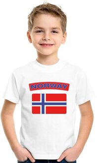 Bellatio Decorations Supporters kleding - t-shirt van vlag Noorwegen - wit - voor kinderen - korte mouwen - sport