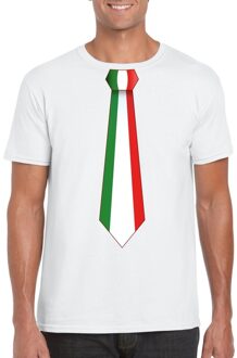 Bellatio Decorations Supporters T-shirt - wit - met vlag Italie kleuren stropdas - heren - korte mouw