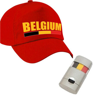 Bellatio Decorations Supporters verkleed set Belgie pet rood met schminkstift