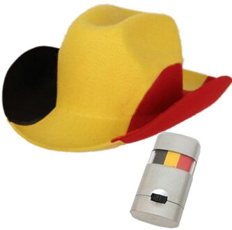 Bellatio Decorations Supporters verkleed set Belgie vlag-kleuren hoed met schminkstift