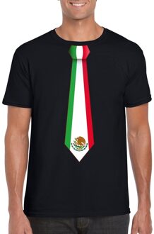 Bellatio Decorations Supporters verkleed t-shirt - met Mexico - Mexicaanse vlag stropdas - zwart - heren