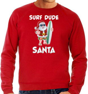 Bellatio Decorations Surf dude Santa - Fun Kersttrui sweater - rood - voor heren - Kerstkleding / Christmas outfit