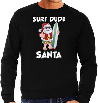 Bellatio Decorations Surf dude Santa - Fun Kersttrui sweater - zwart - voor heren - Kerstkleding / Christmas outfit