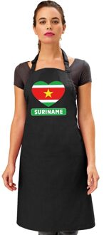 Bellatio Decorations Surinaamse vlag in hart keukenschort/ barbecueschort zwart heren en dames - I love Suriname schort