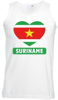 Bellatio Decorations Surinaamse vlag in hartje singlet wit heren