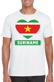 Bellatio Decorations Suriname hart vlag - t-shirt - wit - heren - supporter t-shirt - Surinaamse vlag