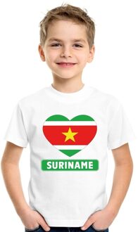 Bellatio Decorations Suriname kinder t-shirt met surinaamse vlag in hart wit jongens en meisjes l (146-152)