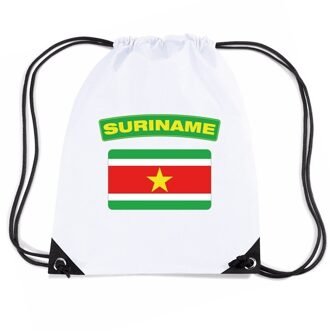 Bellatio Decorations Suriname nylon rijgkoord rugzak/ sporttas wit met Surinaamse vlag