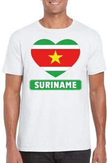 Bellatio Decorations Suriname t-shirt met surinaamse vlag in hart wit heren 2xl