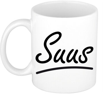 Bellatio Decorations Suus Naam koffiemok - beker - met sierlijke letters - wit - 300 ml - Cadeau - Dames