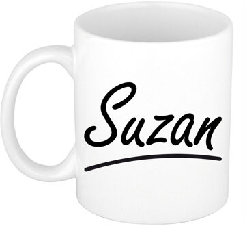 Bellatio Decorations Suzan Naam koffiemok - beker - met sierlijke letters - wit - 300 ml - Cadeau - Dames