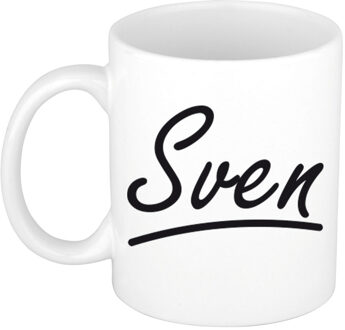 Bellatio Decorations Sven Naam koffiemok - beker - met sierlijke letters - wit - 300 ml - Cadeau - Heren