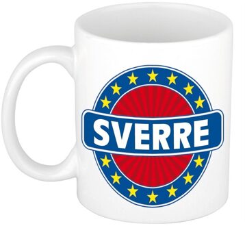 Bellatio Decorations Sverre voornaam koffiemok - beker - wit/blauw - 300 ml - Cadeau - Heren - Collega - Vaderdag Multi