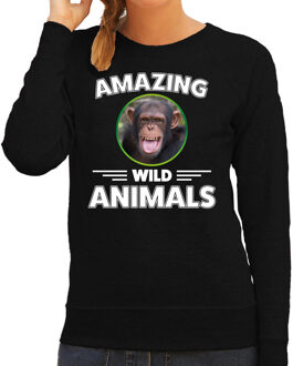 Bellatio Decorations Sweater chimpansee apen amazing wild animals / dieren trui zwart voor dames XS