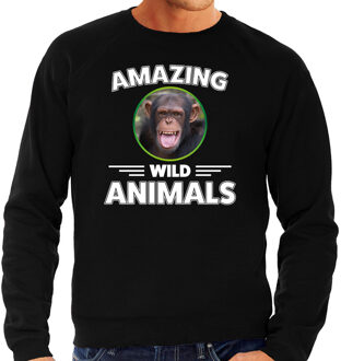 Bellatio Decorations Sweater chimpansee apen amazing wild animals / dieren trui zwart voor heren 2XL