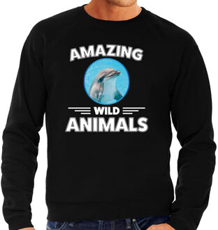 Bellatio Decorations Sweater dolfijnen amazing wild animals / dieren trui zwart voor heren 2XL