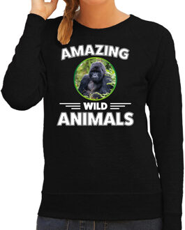 Bellatio Decorations Sweater gorilla apen amazing wild animals / dieren trui zwart voor dames 2XL