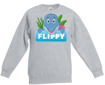 Bellatio Decorations Sweater grijs voor kinderen met Flippy de dolfijn