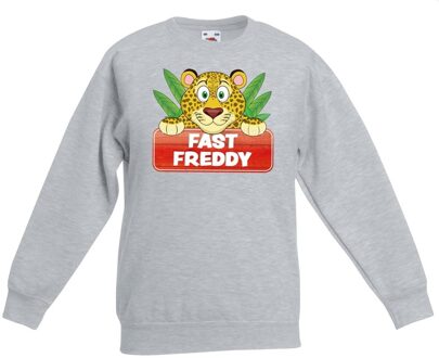 Bellatio Decorations Sweater grijs voor kinderen met luipaard Fast Freddy