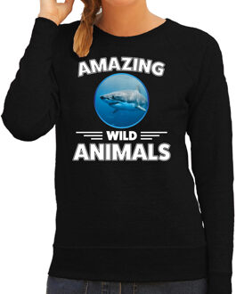 Bellatio Decorations Sweater haaien amazing wild animals / dieren trui zwart voor dames 2XL