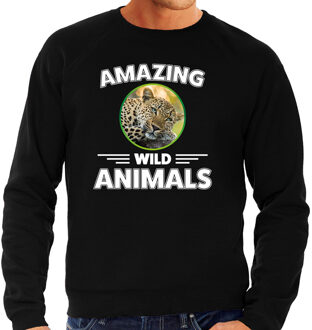 Bellatio Decorations Sweater jachtluipaarden amazing wild animals / dieren trui zwart voor heren 2XL