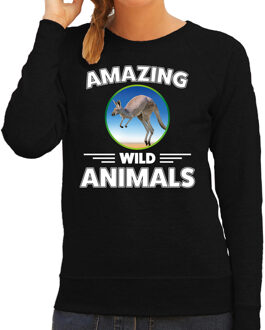 Bellatio Decorations Sweater kangoeroes amazing wild animals / dieren trui zwart voor dames 2XL