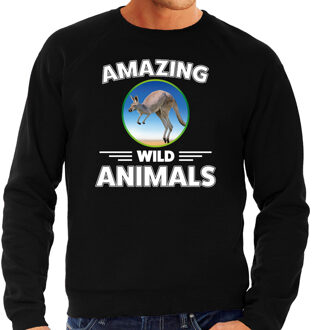 Bellatio Decorations Sweater kangoeroes amazing wild animals / dieren trui zwart voor heren 2XL