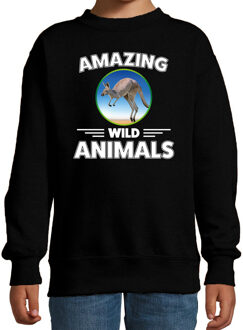 Bellatio Decorations Sweater kangoeroes amazing wild animals / dieren trui zwart voor kinderen
