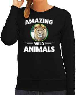 Bellatio Decorations Sweater leeuwen amazing wild animals / dieren trui zwart voor dames 2XL