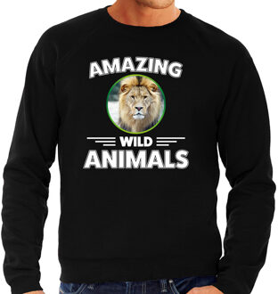 Bellatio Decorations Sweater leeuwen amazing wild animals / dieren trui zwart voor heren 2XL