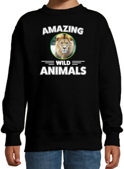 Bellatio Decorations Sweater leeuwen amazing wild animals / dieren trui zwart voor kinderen 3-4 jaar (98/104)