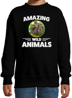 Bellatio Decorations Sweater luiaarden amazing wild animals / dieren trui zwart voor kinderen 5-6 jaar (110/116)