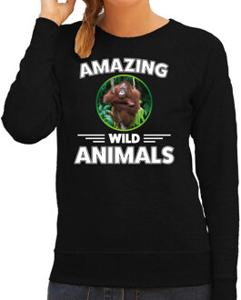 Bellatio Decorations Sweater orang oetan apen amazing wild animals / dieren trui zwart voor dames XS