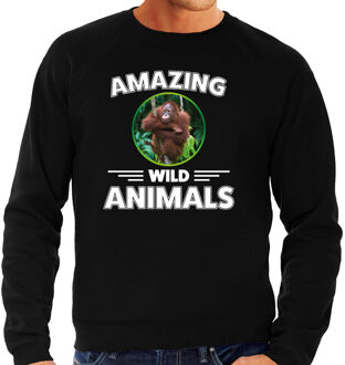 Bellatio Decorations Sweater orang oetan apen amazing wild animals / dieren trui zwart voor heren 2XL