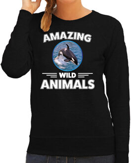 Bellatio Decorations Sweater orka walvissen amazing wild animals / dieren trui zwart voor dames 2XL