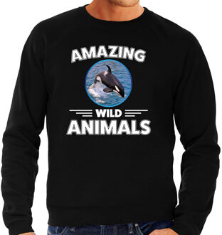 Bellatio Decorations Sweater orka walvissen amazing wild animals / dieren trui zwart voor heren 2XL