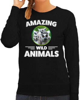 Bellatio Decorations Sweater ringstaart makis amazing wild animals / dieren trui zwart voor dames 2XL