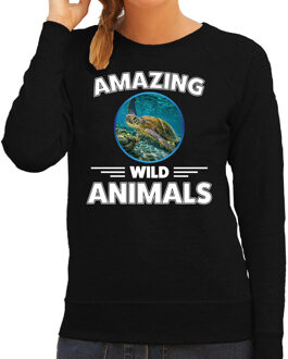 Bellatio Decorations Sweater schildpadden amazing wild animals / dieren trui zwart voor dames 2XL