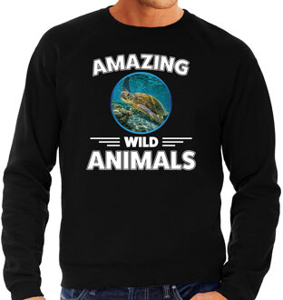 Bellatio Decorations Sweater schildpadden amazing wild animals / dieren trui zwart voor heren 2XL