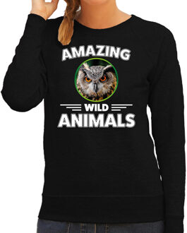 Bellatio Decorations Sweater uilen amazing wild animals / dieren trui zwart voor dames 2XL