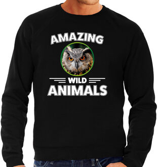 Bellatio Decorations Sweater uilen amazing wild animals / dieren trui zwart voor heren 2XL