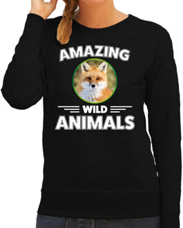 Bellatio Decorations Sweater vossen amazing wild animals / dieren trui zwart voor dames XS