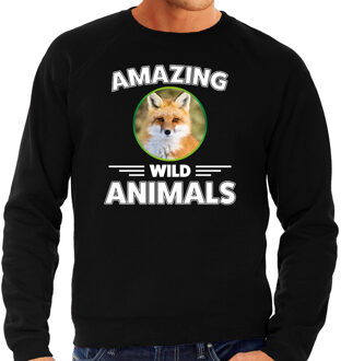 Bellatio Decorations Sweater vossen amazing wild animals / dieren trui zwart voor heren 2XL