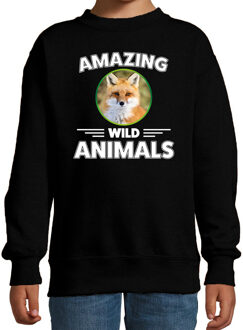 Bellatio Decorations Sweater vossen amazing wild animals / dieren trui zwart voor kinderen 9-11 jaar (134/146)