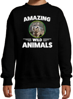 Bellatio Decorations Sweater wolven amazing wild animals / dieren trui zwart voor kinderen 5-6 jaar (110/116)