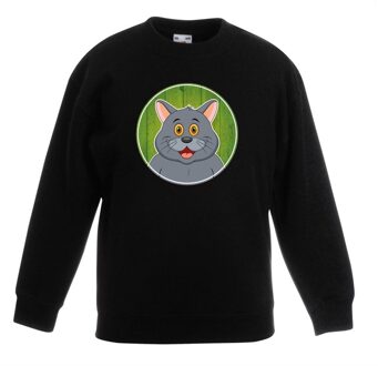 Bellatio Decorations Sweater zwart met grijze kat kinderen