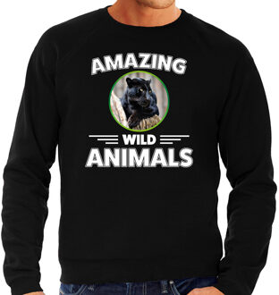 Bellatio Decorations Sweater zwarte panters amazing wild animals / dieren trui zwart voor heren 2XL